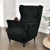 Housse de chaise à oreilles 2 pièces, housse de fauteuil, housse de fauteuil, tendance, unie, velours, housse de chaise, strandmon, tigre, housse de chaise avec accoudoirs, dossier haut (noir)