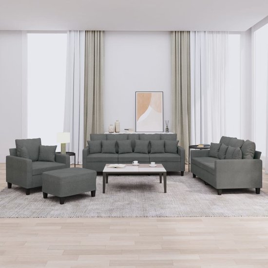 vidaXL Ensemble de salon 4 pièces avec coussins - Gris foncé - Mobilier de jardin - Chaises - Meubles d'extérieur - Canapé de salon