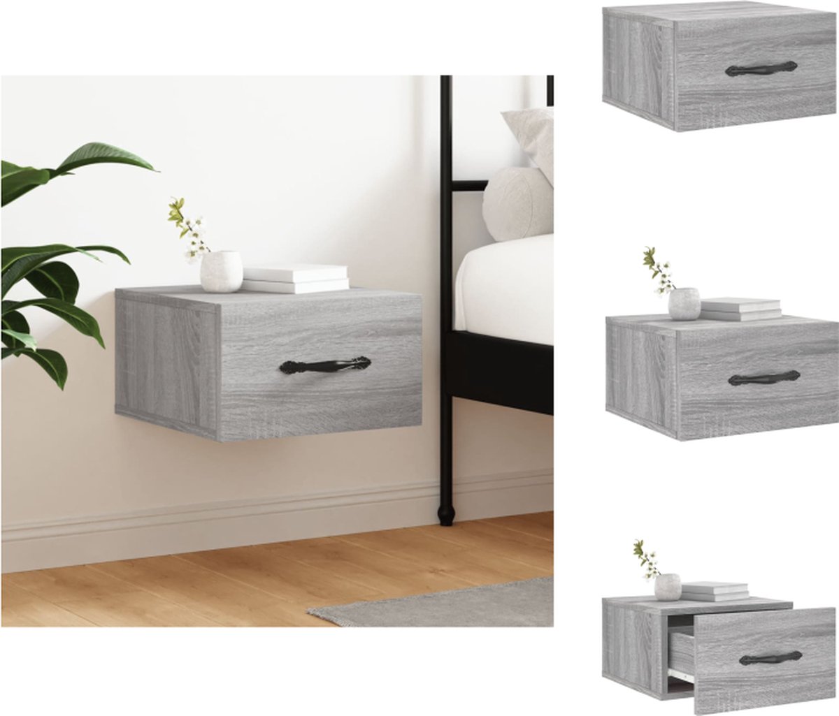 vidaXL Nachtkastje - wandgemonteerd - 35x35x20 - cm - grijs - sonoma - eikenkleur grijs sonoma eiken