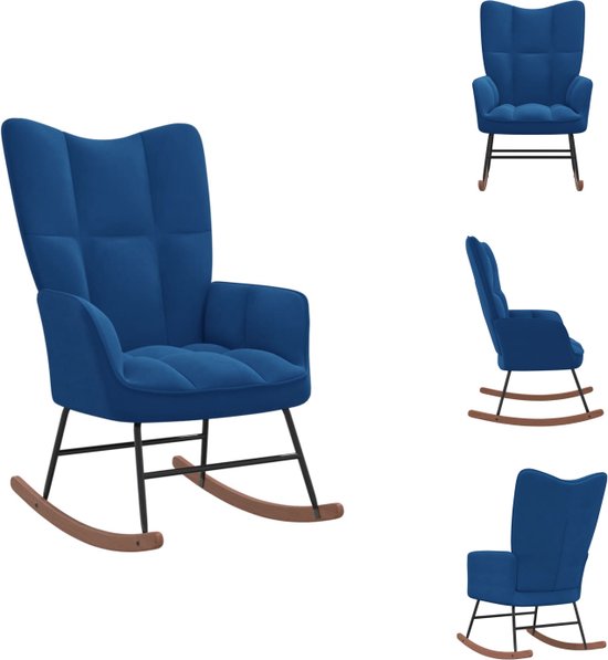 Foto: Vidaxl schommelfauteuil blokpatroon 61 x 78 x 98 cm blauw fluweel schommelstoel