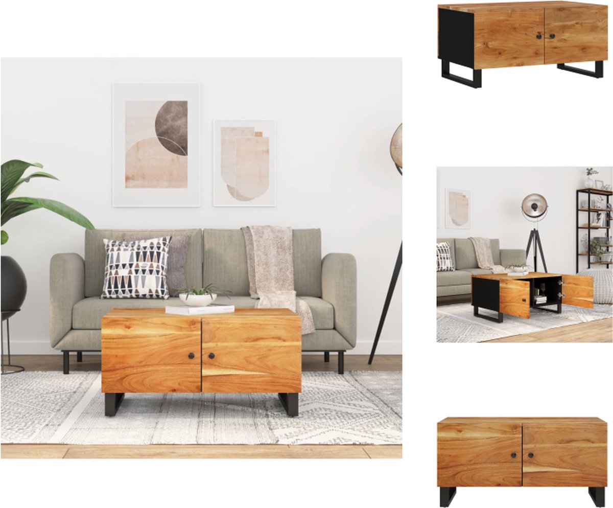 VidaXL Salontafel Massief Acaciahout Houten Bijzettafel met Opbergruimte Stevig Tafelblad Praktische Deuren 80 x 50 x 40 cm Tafel