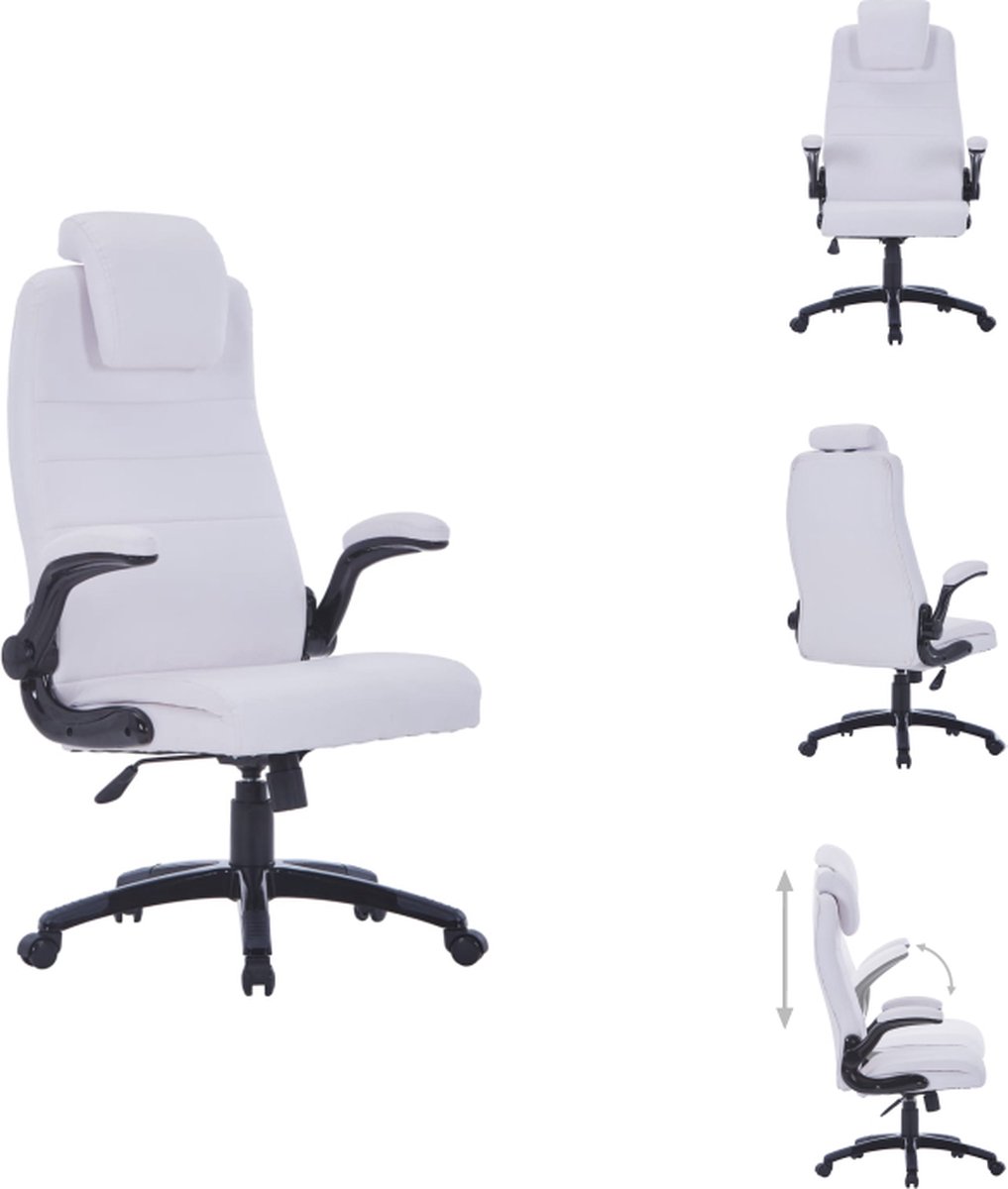 vidaXL Kantoorstoel - Wit - 68x74x(118-128)cm - Verstelbare hoofdsteun en armleuningen - Bureaustoel