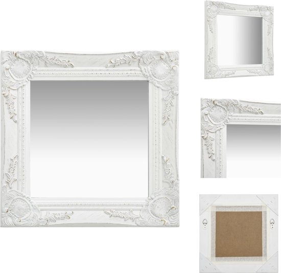 vidaXL Wandspiegel Barok - 40 x 40 cm - Wit houten frame - Spiegel