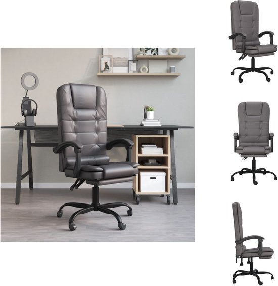 vidaXL Verstelbare bureaustoel - Grijs - Kunstleer - Massagefunctie - 63 x 56 x (112.5-122) cm - vidaXL - Bureaustoel