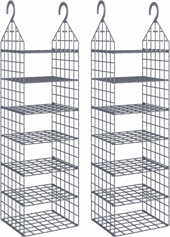 vidaXL Organisateur de placard suspendu - Organisateurs de placard suspendus - Organisateur de placard - Rangement de placard - Organisateurs de placard suspendus 2 pièces avec 7 étagères