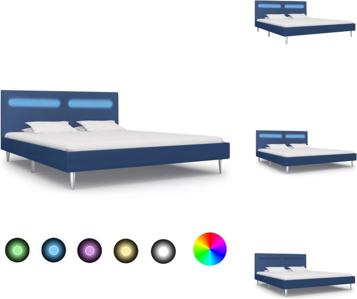 VidaXL Bedframe LED-strip 208 x 165 x 81 cm Blauw MDF en stof Geschikt voor 160 x 200 cm matras Met afstandsbediening Bed
