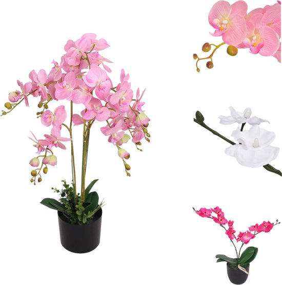 vidaXL Orchidee Kunstplant - 75 cm - Roze bloemen - Levensecht - Duurzaam materiaal - Inclusief pot - Kunstplant