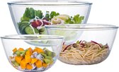 Glazen Kom Set (4,2 L, 2,5 L, 1,0 L), Saladekom, Grote Ronde Glazen Kommen voor de Keuken, Glazen Kom, Ideaal voor het Bewaren van Voedsel, Glazen Kom, Grote Saladekom, Vaatwasmachinebestendig.