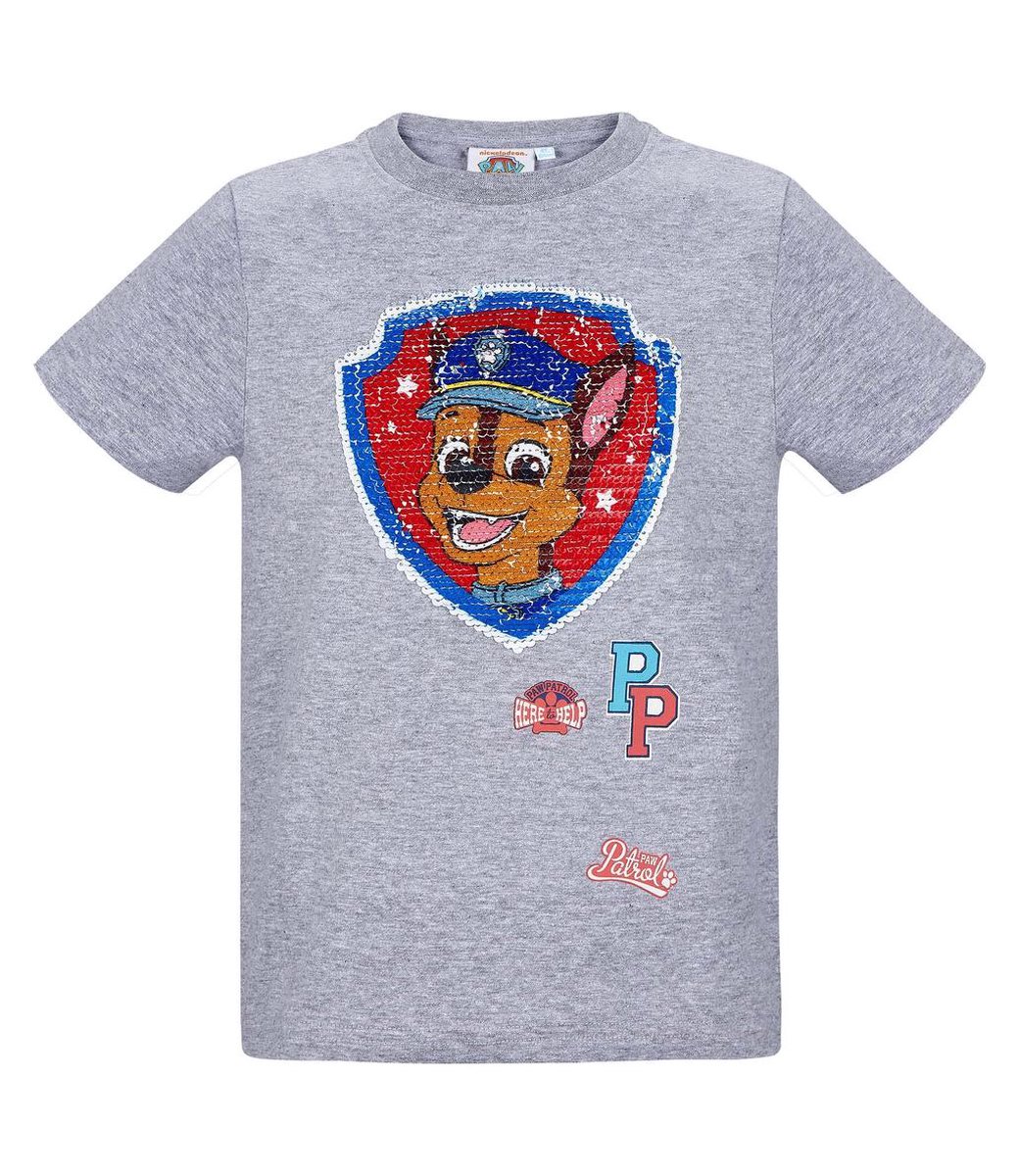 Paw-Patrol-T-shirt-met-korte-mouw-met-omkeerbare-pailletten-grijs-maat-128  | bol.com