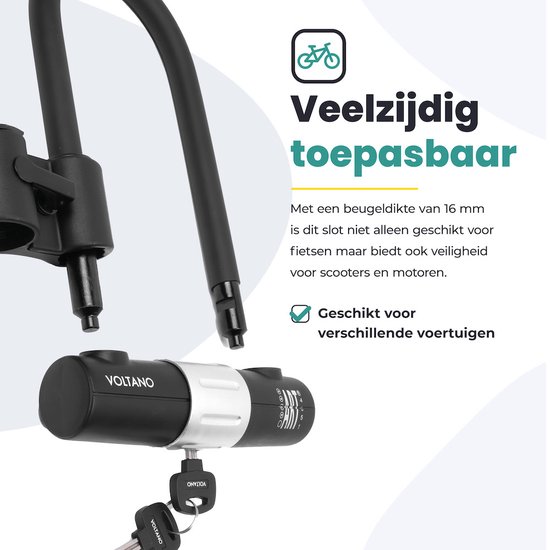 Voltano Beugelslot ART4 - Zwart - Gratis Framehouder - 26 x 18 CM - Motorslot / Scooterslot / Fietsslot / 1,90 KG van Voltano — afbeelding 3