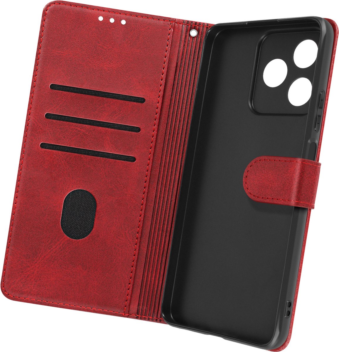 Avizar Foliohoes Geschikt voor Realme C51 Portfolio- en videohouder, Vintage serie, Rood