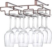 Wijnglashouder onder de kast, glazenhouder voor wijnglazen, steelglazen, hangend wijnglasplank, glashouder van metaal, glazen opslag voor keuken, bar en restaurant, bruin