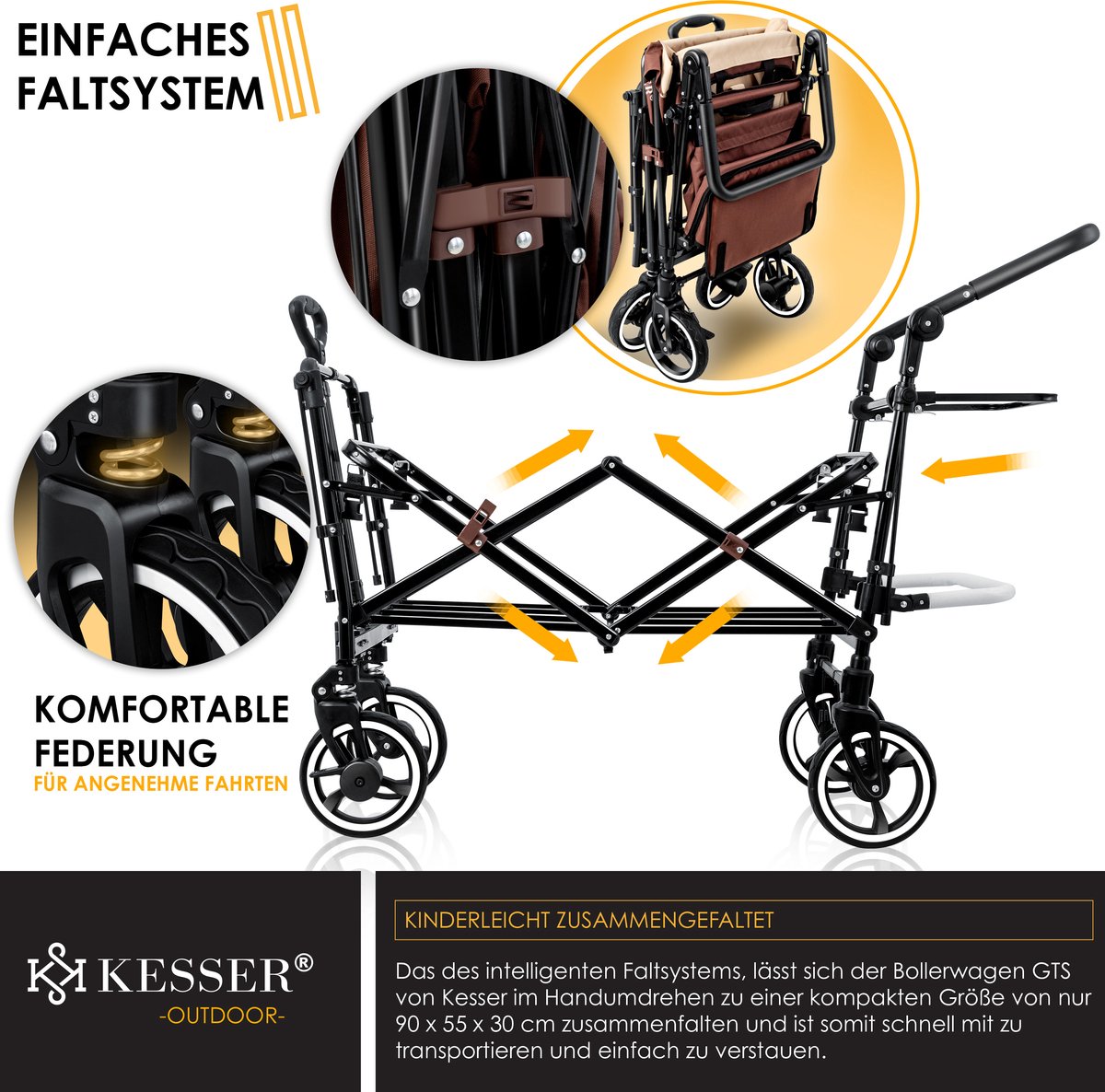 KESSER® - Chariot de transport pliable - Avec 2 poches en filet