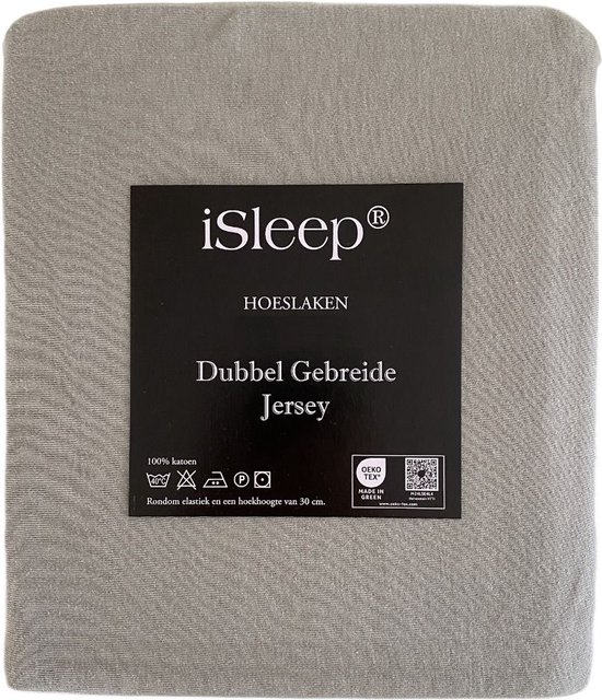 Grijze "iSleep" dubbel gebreide jersey hoeslaken.