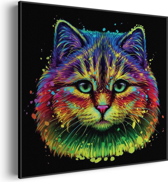 Akoestisch Schilderij Colored Cat Vierkant Basic M (65 X 65 CM) - Akoestisch paneel - Akoestische Panelen - Akoestische wanddecoratie - Akoestisch wandpaneel
