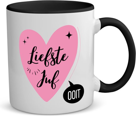 Akyol - liefste juf ooit koffiemok - theemok - zwart - Juf - beste juf - school - verjaardagscadeau - afscheidscadeau - kado - gift - 350 ML inhoud