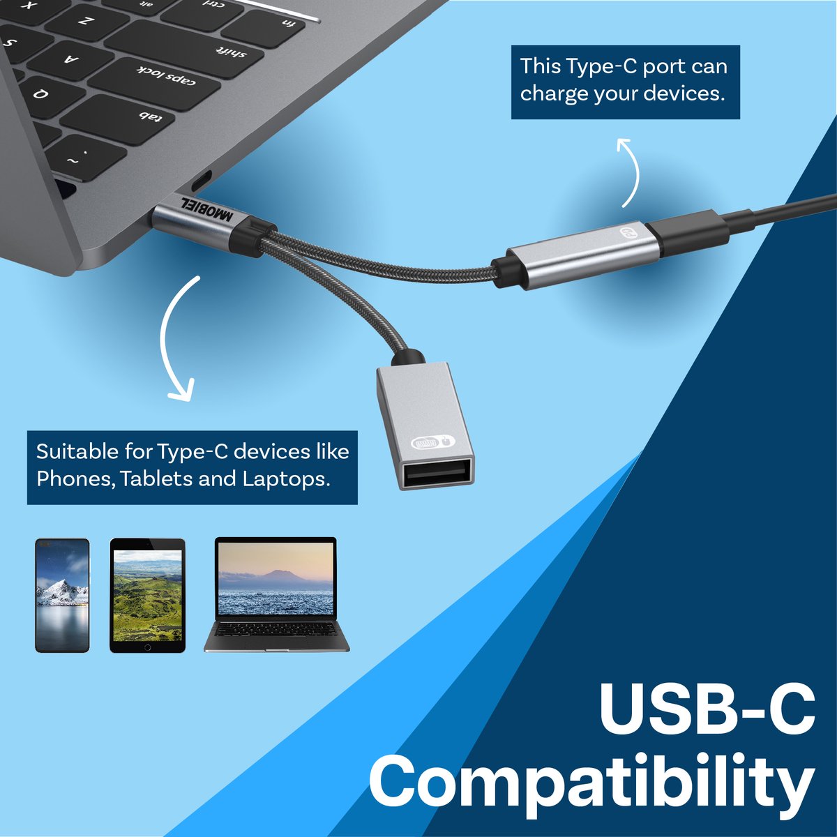 C naar C-adapter met Splitterkabel - Draagbare USB-oplader met 3 C-poorten - Kabelconverter voor Opladen, Gegevensoverdracht, Compatibel met Laptops, Smartphones