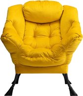 Luie stoel lounge stoel met armleuningen en zijvak relax fauteuil met moderne fluwelen stof en stalen frame, Geel