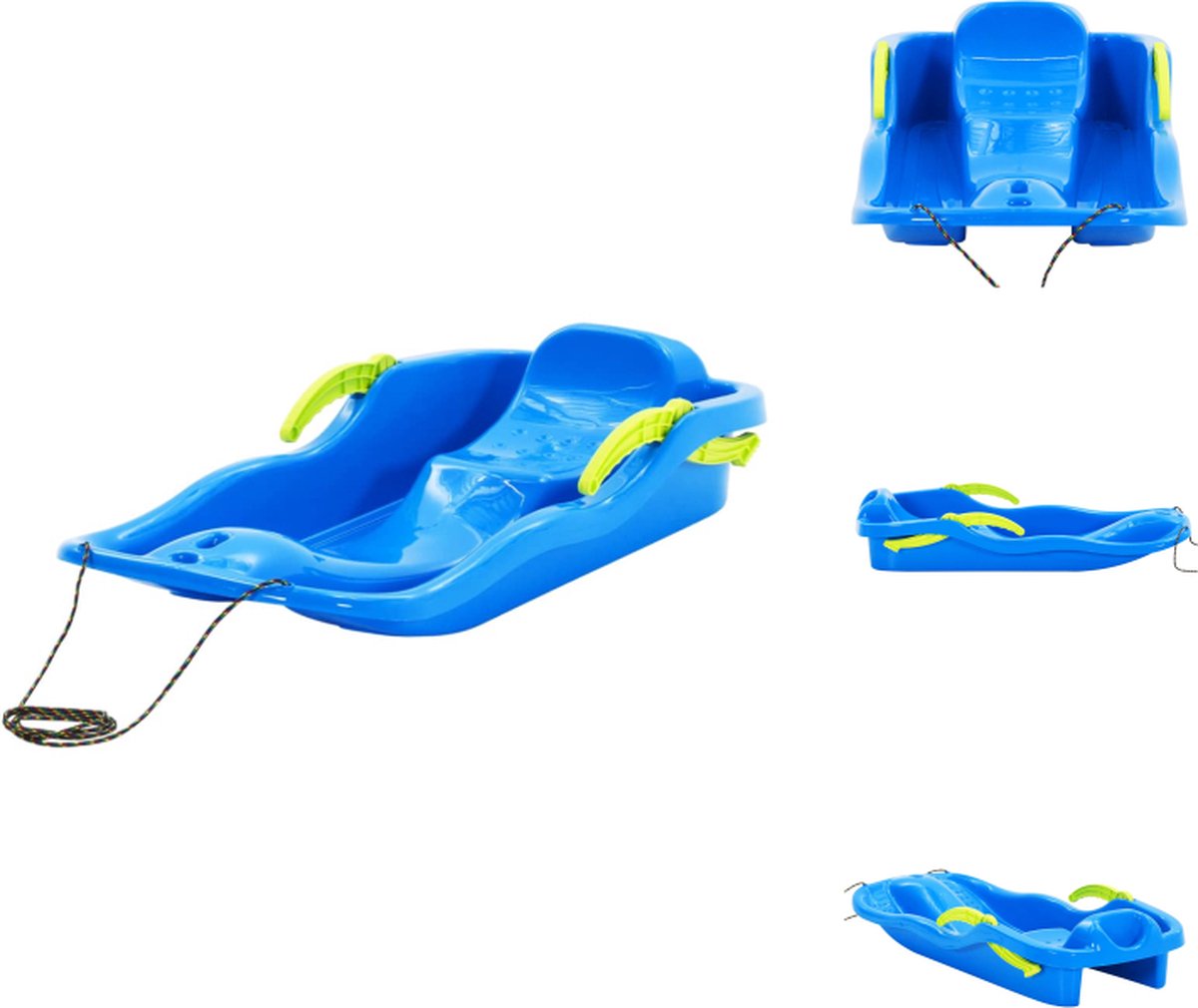 VidaXL Slee Sleden 87 x 40 x 18 cm Duurzaam PP Rugleuning Handige remmen Kuipvormige zitting Trekkoord Blauw Slee
