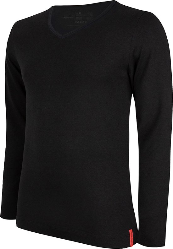 Undiemeister - T-shirt - T-Shirt heren - Slim fit - Longsleeve - Gemaakt van Mellowood - V-Hals - Volcano Ash (zwart) - Anti-transpirant - XL