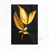 De Muurdecoratie - Plexiglas Schilderij - Gouden Bladeren Met Zwarte Achtergrond - Luxe - Bloemen Schilderij - Wanddecoratie Woonkamer - 100x150 cm - Muurdecoratie