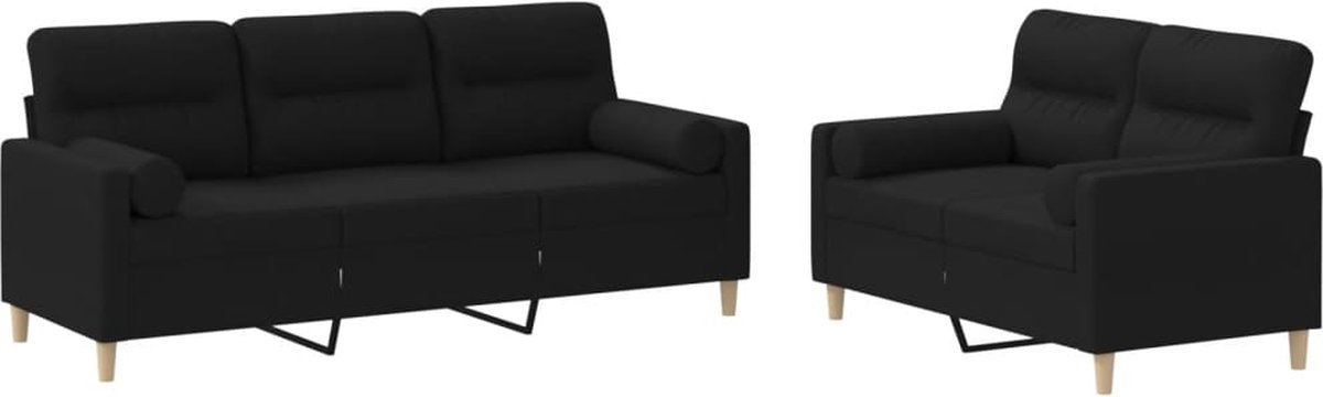 vidaXL - 2-delige - Loungeset - met - kussens - stof - zwart