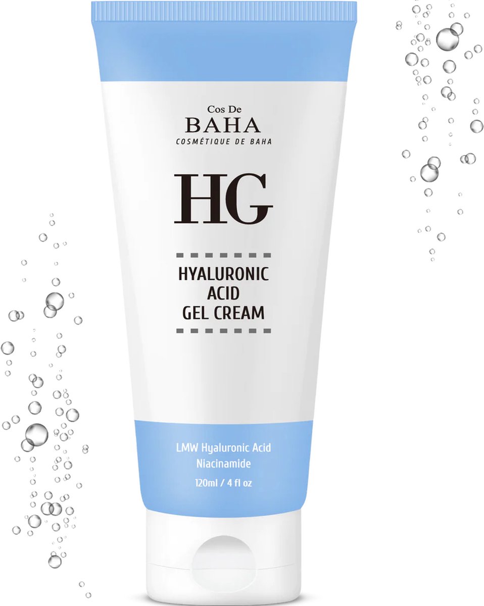 Cos de BAHA Hyaluronic Acid Gel Cream - HG - Large Size 120 ml - Korean K Beauty Gezichtsverzorging - MMW LMW Hyaluronic Acid Vitamin B3 Niacinamide Betaine Natural Herb Extracts - Daily Skincare Routine - Morning and Night Koreaans