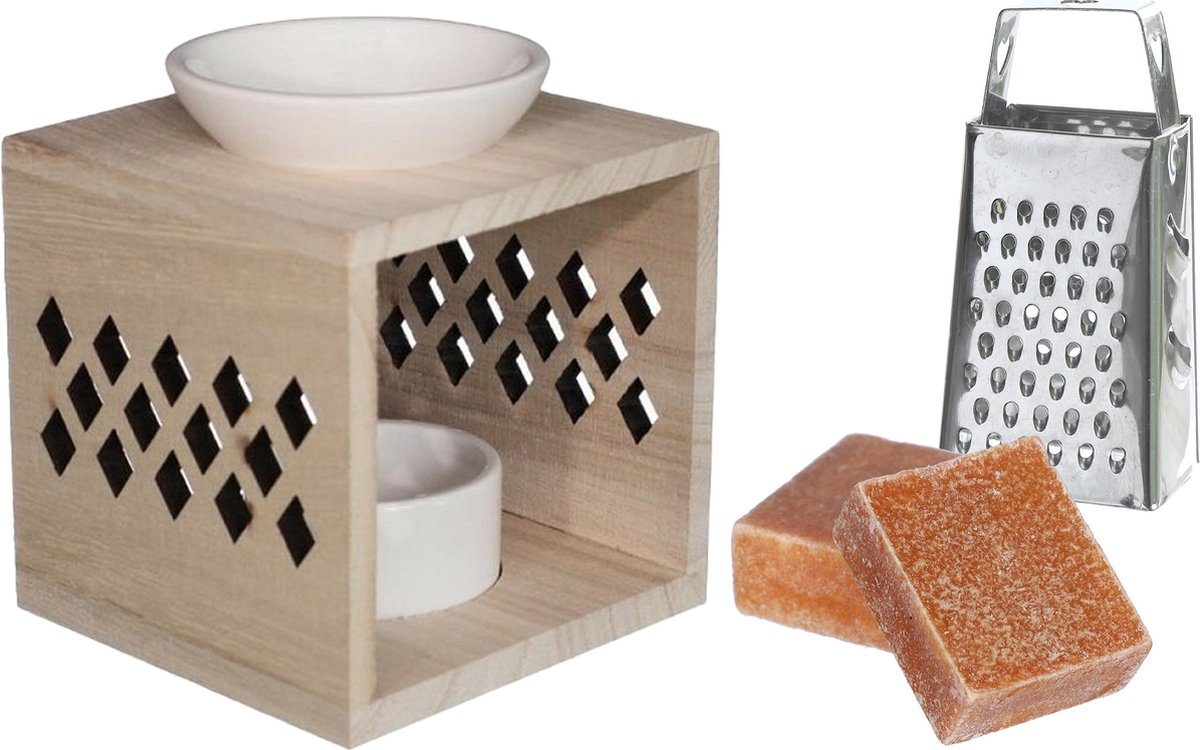Ideas4seasons Amberblokjes/geurblokjes cadeauset - amber geur - inclusief geurbrander en mini rasp