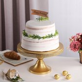 Taartstandaard, metaal, goud, 30 cm breed, taartplaat met voet, voor taart, cake, dessert, bruiloft, verjaardag