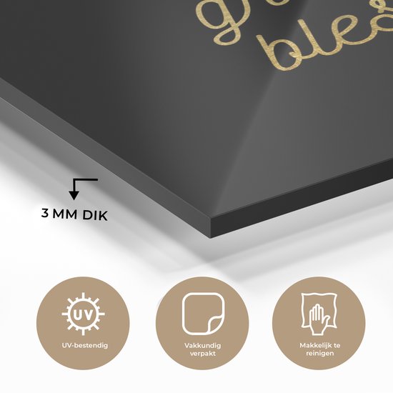 MuchoWow® Peinture sur verre 50x50 cm - Peinture sur verre acrylique - Citations - Dictons - Or - Zwart - Photo sur verre - Peintures