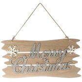 Hangdecoratie Kerstmis - houten hanger met opschrift voor Kerstmis - deurbordje van hout voor deur, raam of muur - Christmas Sign (zilverkleurig + wit + bruin)