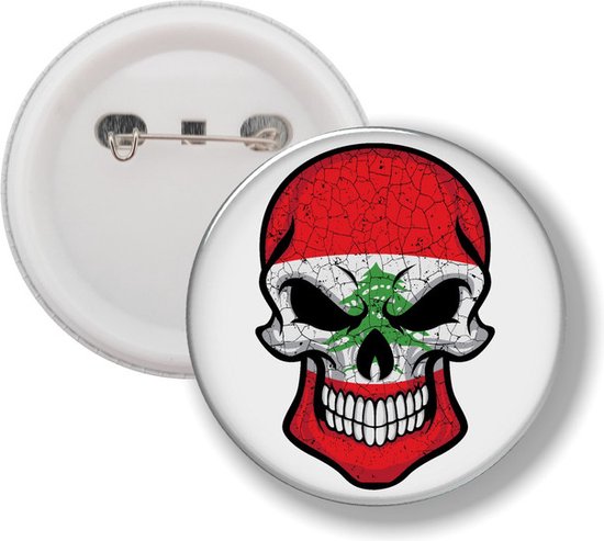 Button Met Speld - Schedel Vlag Libanon