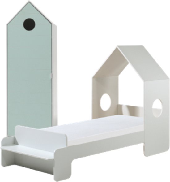 Vipack Bed Casami met 1-deurs kast - 90 x 140 cm - wit/mint