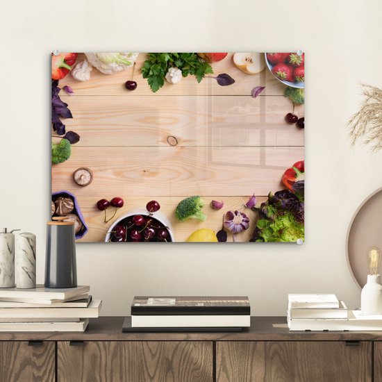 MuchoWow® Peinture sur verre 40x30 cm - Peinture sur verre acrylique - Fruits - Fraises - Paprika - Cuisine - Photo sur verre - Peintures