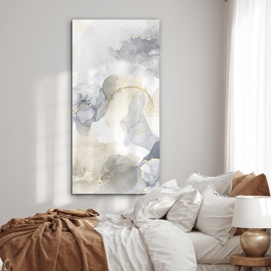 MuchoWow® Peinture sur verre 80x160 cm - Peinture sur verre acrylique - Marbre - Doré - Zwart - Photo sur verre - Peintures