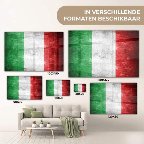 MuchoWow® Glasschilderij 120x80 cm - Schilderij acrylglas - Afbeelding van de vlag van Italië - Foto op glas - Schilderijen