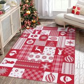 Vloerkleed, Kersttapijt, rood, vloerkleden, kerstbel, sneeuwvlok, eland, groot tapijt, woonkamertapijt, wasbaar vloertapijt, laagpolig, binnen, rood, 160 x 230 cm