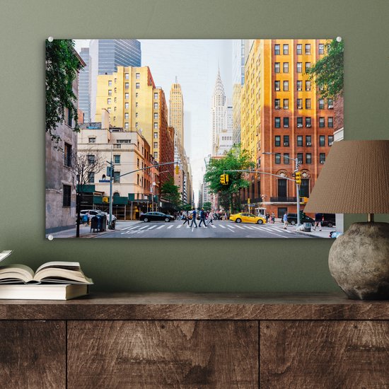 MuchoWow® Peinture sur verre 60x40 cm - Peinture sur verre acrylique - Traverser la rue à New York - Photo sur verre - Peintures