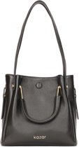 Leather handbag with metal handles