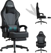 Gaming stoel, ergonomische gamingstoel met voetensteunen, pc-stoel met hoofdsteun en lendenkussen, 360 graden draaibaar, in hoogte verstelbare stof, gamingstoel, grijs