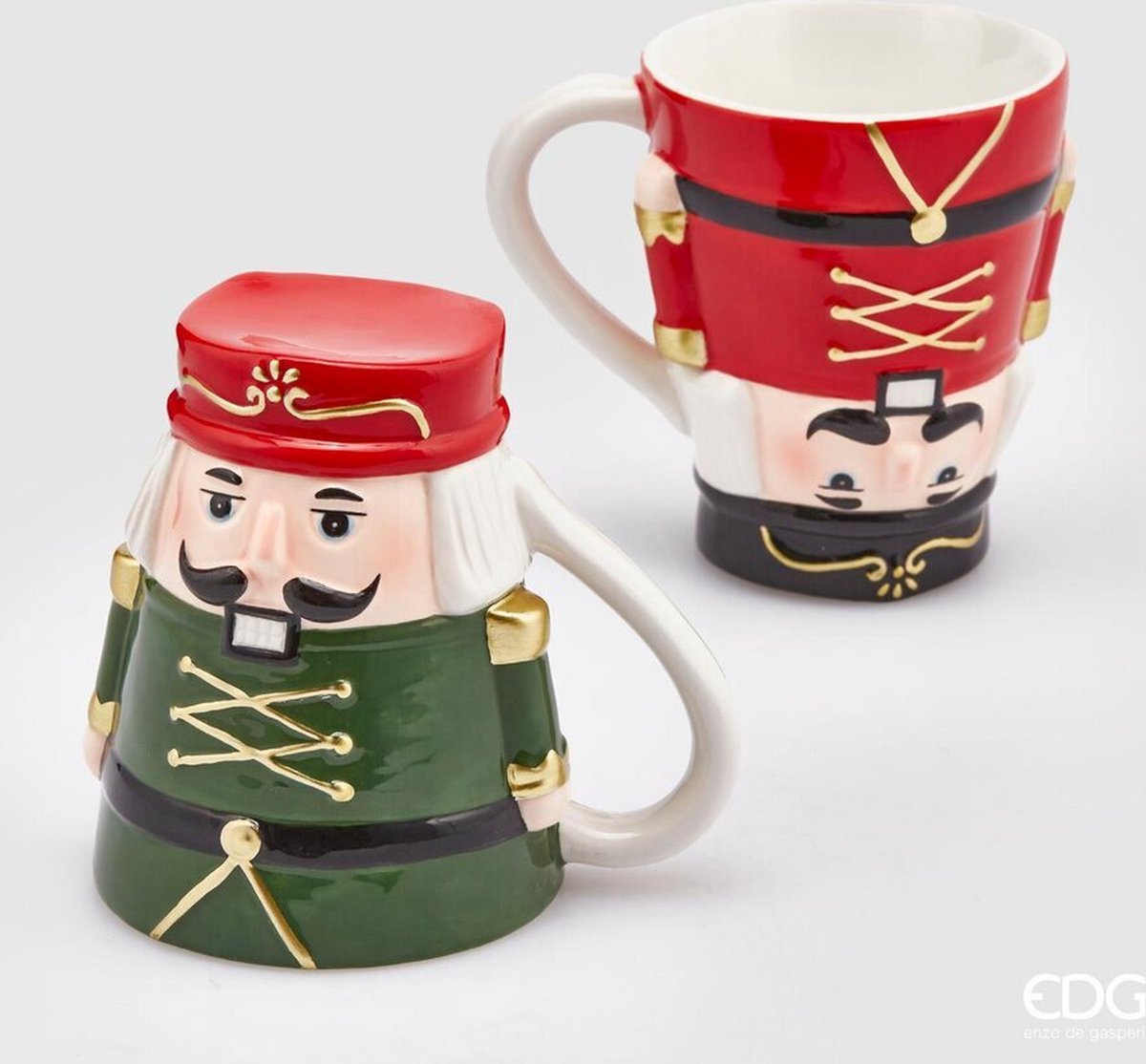 EDG - Enzo De Gasperi Kerst Set van 2 mokken (notenkrakers groen/rood)