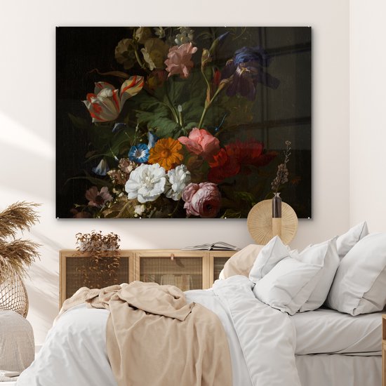 MuchoWow® Peinture sur Verre - Vase avec Fleurs - Peinture de Rachel Ruysch - 160x120 cm - Peintures sur Verre Acrylique - Photo sur Glas