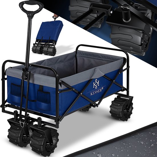 KESSER® Bolderkar opvouwbaar Bolderwagen tot 120 kg draagvermogen - Strandkar Transportkar - Blauw / Grijs