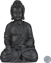 Relaxdays boeddha beeld - 40 cm hoog - tuindecoratie - tuinbeeld - Boeddhabeeld - groot - donkergrijs