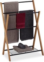 relaxdays porte-serviettes sur pied - porte-serviettes 4 tiges - porte-serviettes en bambou - noir