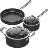 Pots and Pan Set 5-Piece Non-Stick Induction Cookware Set, 3-Piece Kitchen Pan Set with 2-Piece Glass Lids, Compatible with Induction, Gas, Electric Hobs, Includes Frying Pans, Cooking Pots, Stockpot