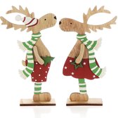 2 x decoratieve staander voor Kerstmis, rendier van hout om neer te zetten, kerststandaard om te versieren en cadeau te geven (XXL rendier - rood + groen)