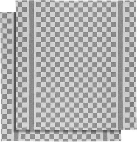 De Witte Lietaer Serviette de Cuisine 65x70 Cm Coton Blanc / Gris 3 Pièces