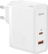 Baseus GaN2 100W Snellader met Fast Charge + 100W USB-C Kabel Wit