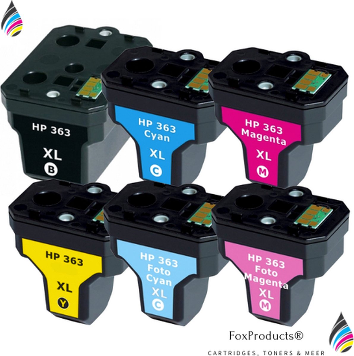FoxProducts® HP 363 / HP 363XL - 6 Kleuren - Geschikt voor HP, Photosmart 3110, 3210, 3310, C5180, C6180, C6280, C7280, C8180, D7160, D7463